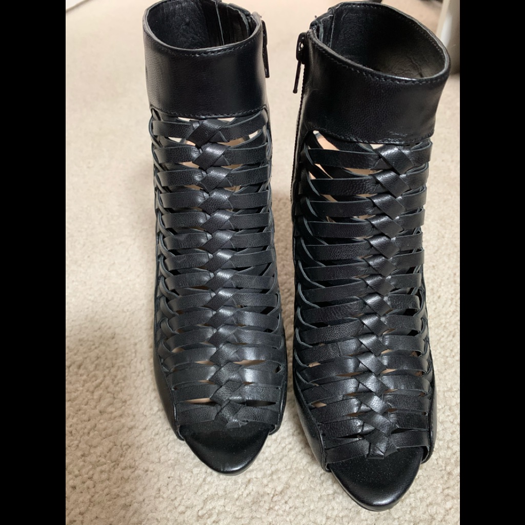 Brand New Blk Peep Toe Open Back Booties